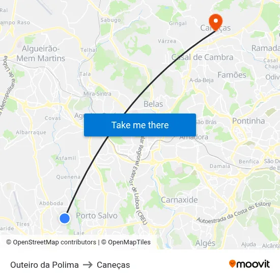 Outeiro da Polima to Caneças map