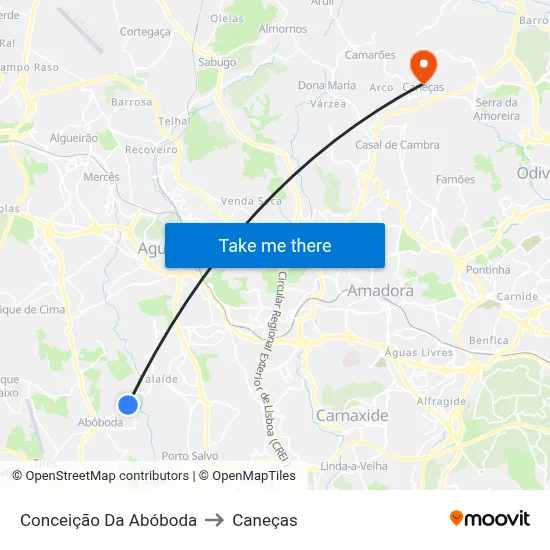 Conceição Da Abóboda to Caneças map