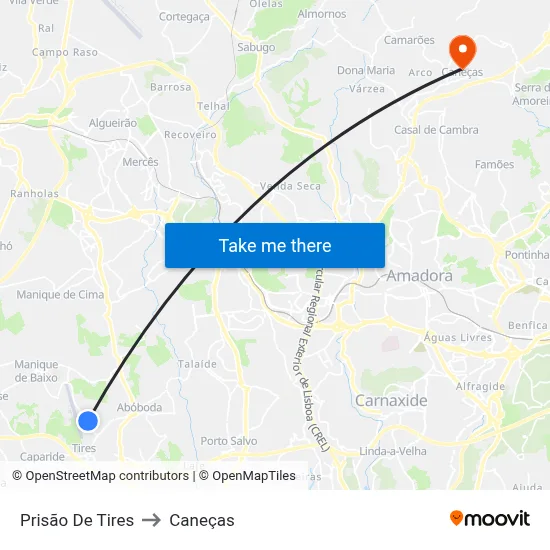 Prisão De Tires to Caneças map