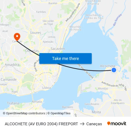 ALCOCHETE (AV EURO 2004) FREEPORT to Caneças map