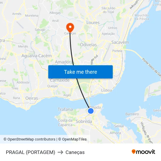 PRAGAL (PORTAGEM) to Caneças map