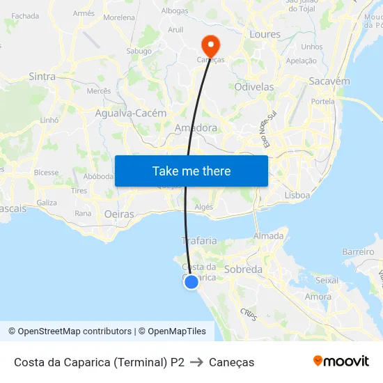 Costa da Caparica (Terminal) P2 to Caneças map