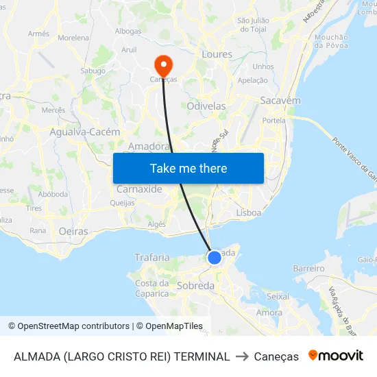 ALMADA (LARGO CRISTO REI) TERMINAL to Caneças map