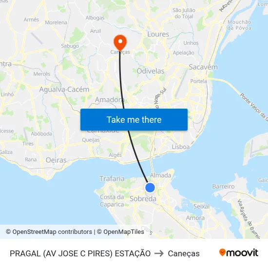 PRAGAL (AV JOSE C PIRES) ESTAÇÃO to Caneças map