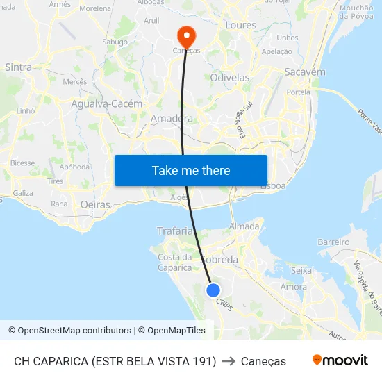 CH CAPARICA (ESTR BELA VISTA 191) to Caneças map