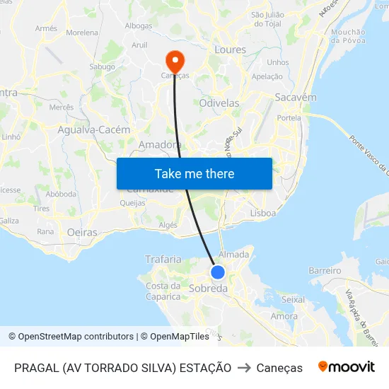 PRAGAL (AV TORRADO SILVA) ESTAÇÃO to Caneças map