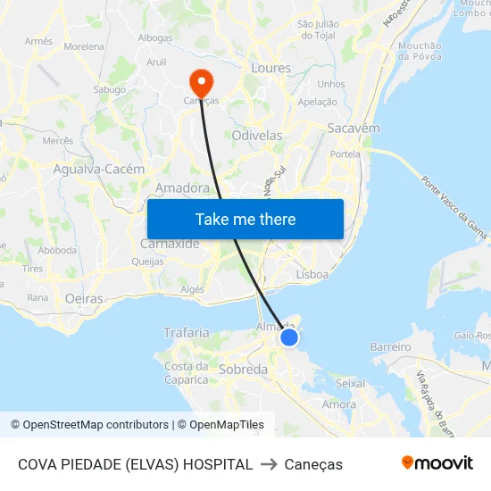 COVA PIEDADE (ELVAS) HOSPITAL to Caneças map