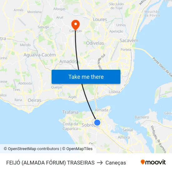 FEIJÓ (ALMADA FÓRUM) TRASEIRAS to Caneças map