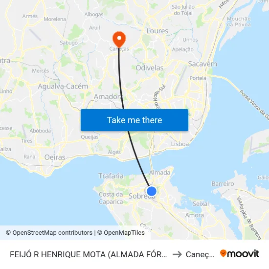 FEIJÓ R HENRIQUE MOTA (ALMADA FÓRUM) to Caneças map