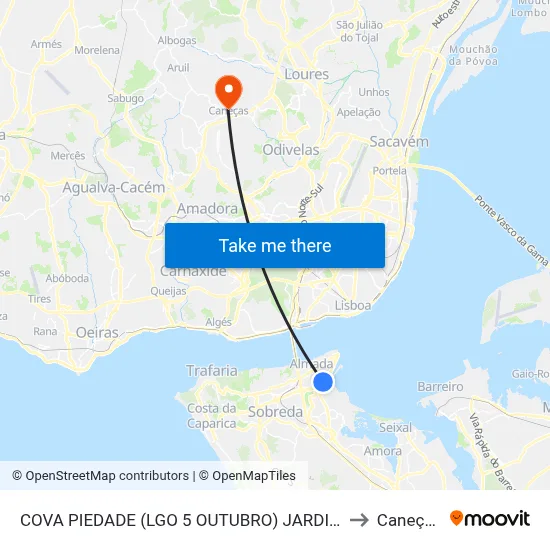 COVA PIEDADE (LGO 5 OUTUBRO) JARDIM to Caneças map