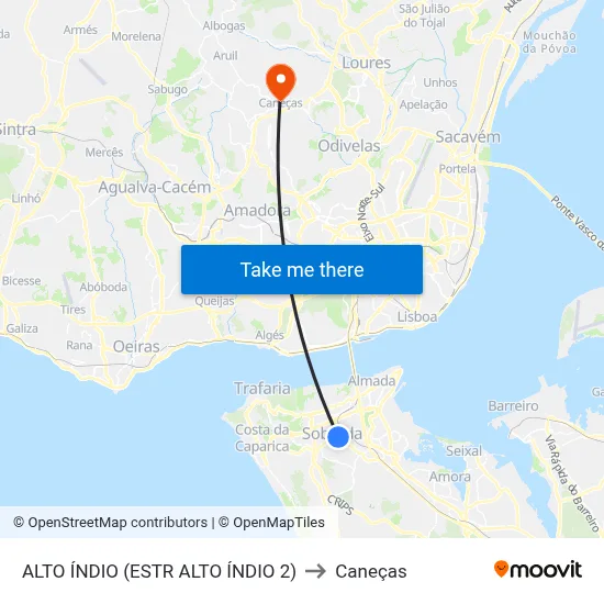 ALTO ÍNDIO (ESTR ALTO ÍNDIO 2) to Caneças map