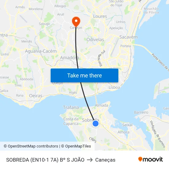 SOBREDA (EN10-1 7A) Bº S JOÃO to Caneças map