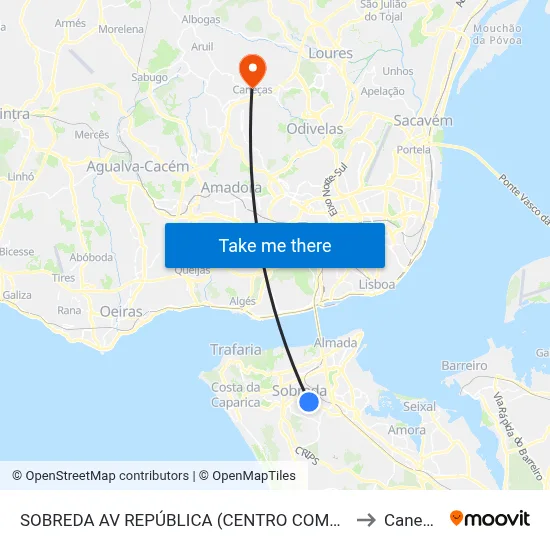 SOBREDA AV REPÚBLICA (CENTRO COMERCIAL) to Caneças map