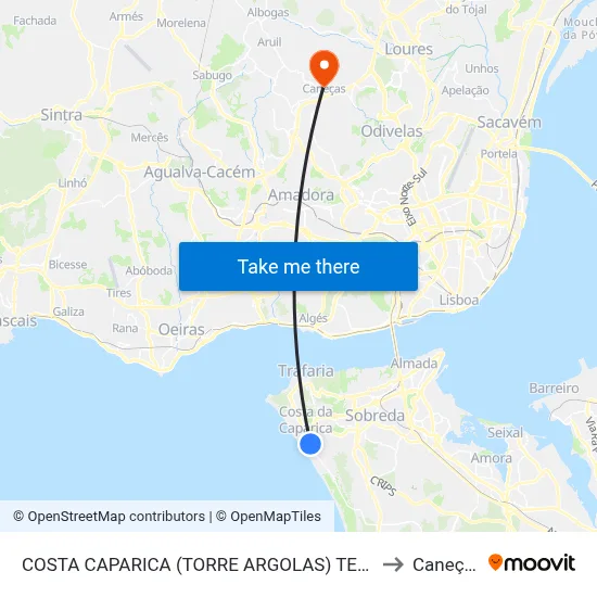 COSTA CAPARICA (TORRE ARGOLAS) TER P1 to Caneças map