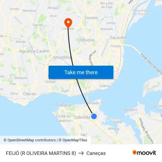 FEIJÓ (R OLIVEIRA MARTINS 8) to Caneças map