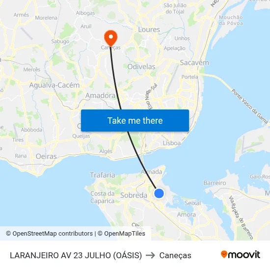 LARANJEIRO AV 23 JULHO (OÁSIS) to Caneças map