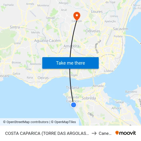 COSTA CAPARICA (TORRE DAS ARGOLAS) TER P5 to Caneças map