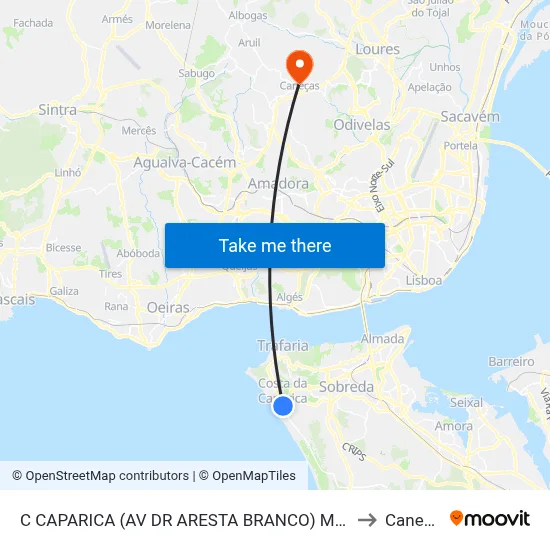 C CAPARICA (AV DR ARESTA BRANCO) MERCADO to Caneças map