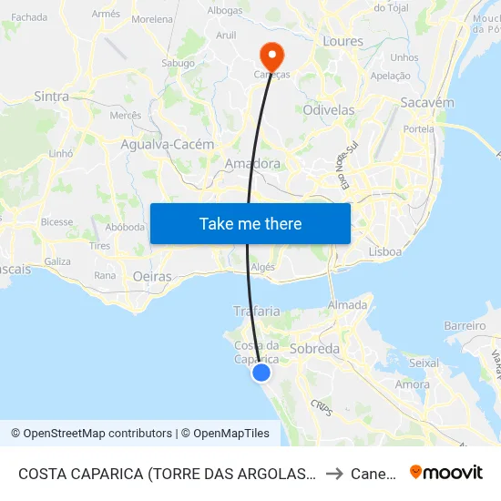 COSTA CAPARICA (TORRE DAS ARGOLAS) TER P2 to Caneças map