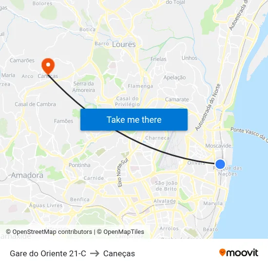 Gare do Oriente 21-C to Caneças map