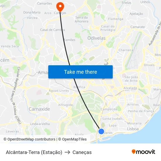 Alcântara-Terra (Estação) to Caneças map