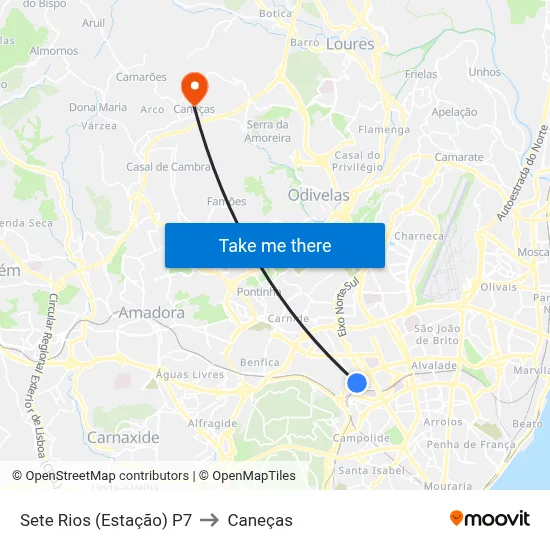 Sete Rios (Estação) P7 to Caneças map