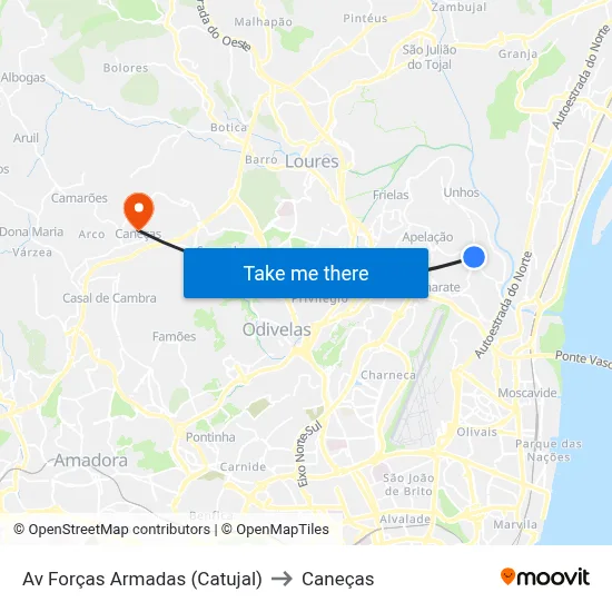 Av Forças Armadas (Catujal) to Caneças map