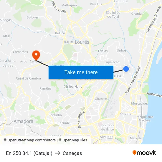 En 250 34.1 (Catujal) to Caneças map