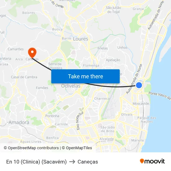 En 10 (Clinica) (Sacavém) to Caneças map