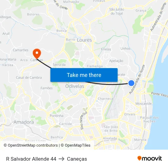 R Salvador Allende 44 to Caneças map