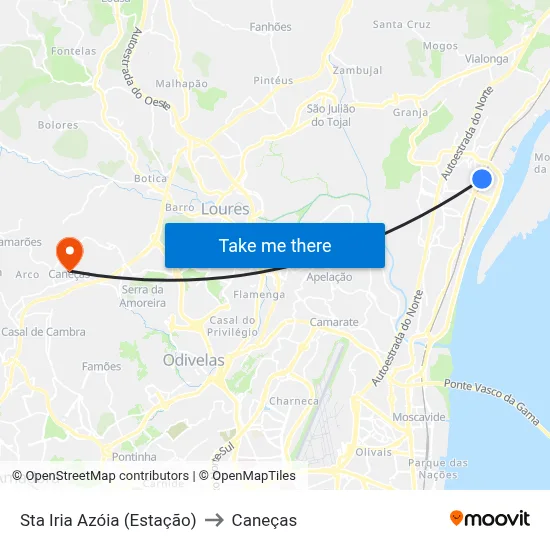 Sta Iria Azóia (Estação) to Caneças map