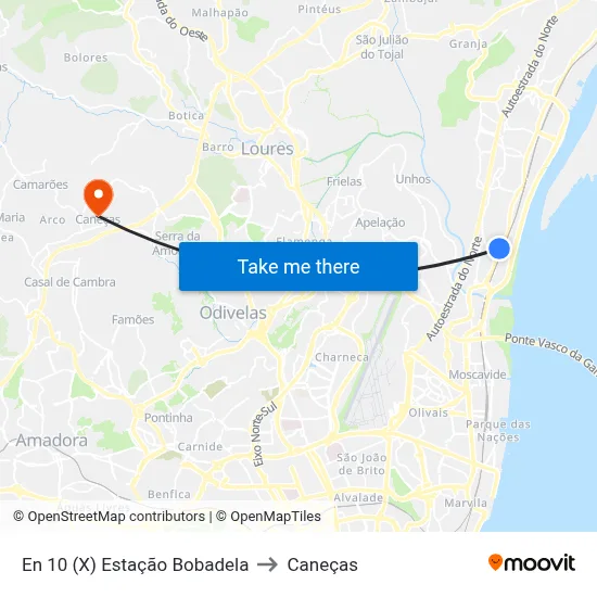 En 10 (X) Estação Bobadela to Caneças map