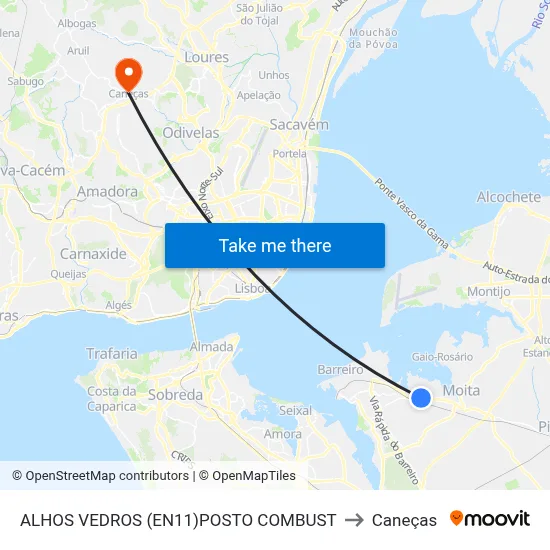 ALHOS VEDROS (EN11)POSTO COMBUST to Caneças map