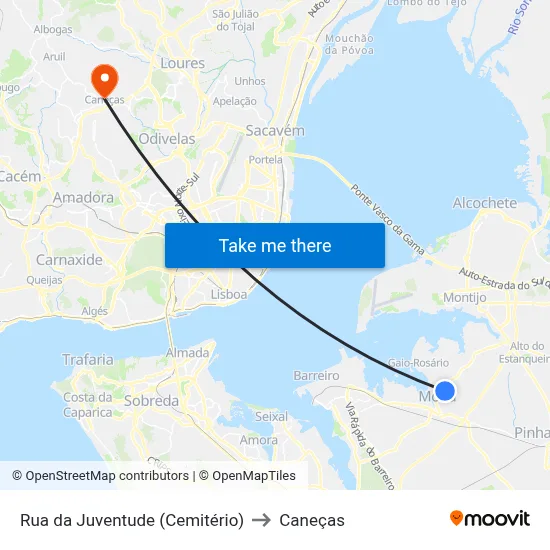 Rua da Juventude (Cemitério) to Caneças map