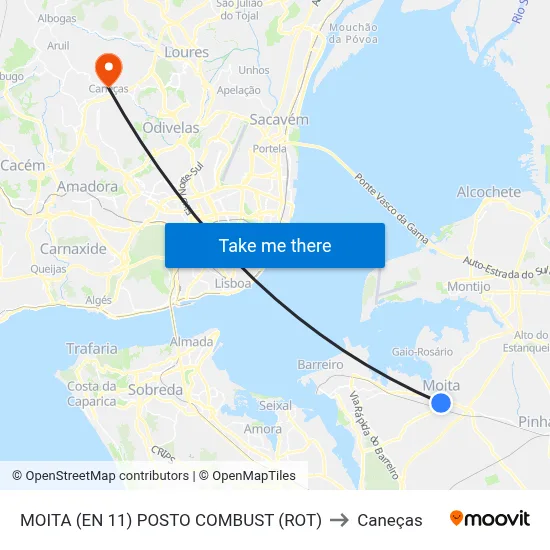 MOITA (EN 11) POSTO COMBUST (ROT) to Caneças map