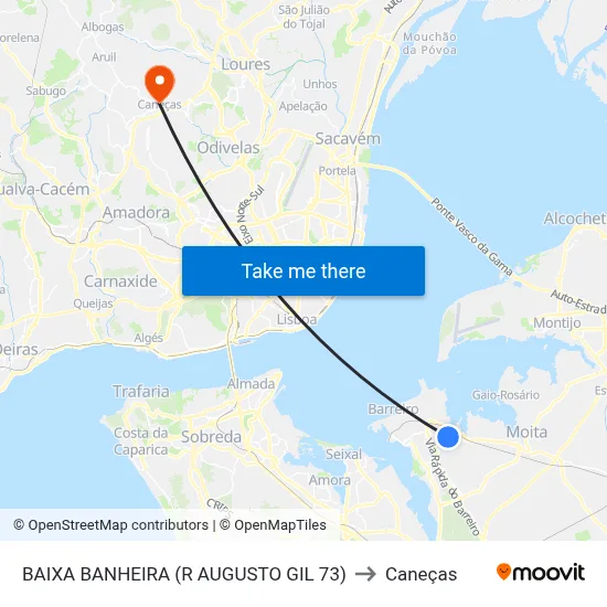 BAIXA BANHEIRA (R AUGUSTO GIL 73) to Caneças map