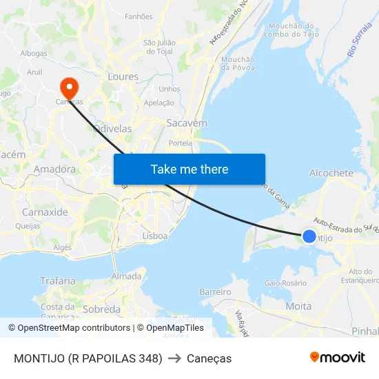 MONTIJO (R PAPOILAS 348) to Caneças map