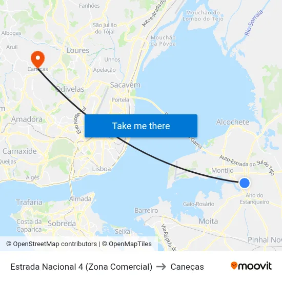 Estrada Nacional 4 (Zona Comercial) to Caneças map