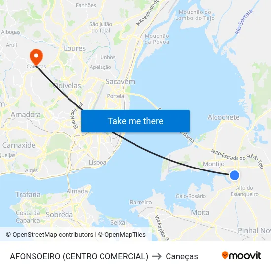 AFONSOEIRO (CENTRO COMERCIAL) to Caneças map