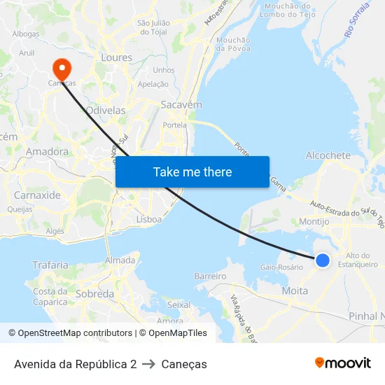 Avenida da República 2 to Caneças map
