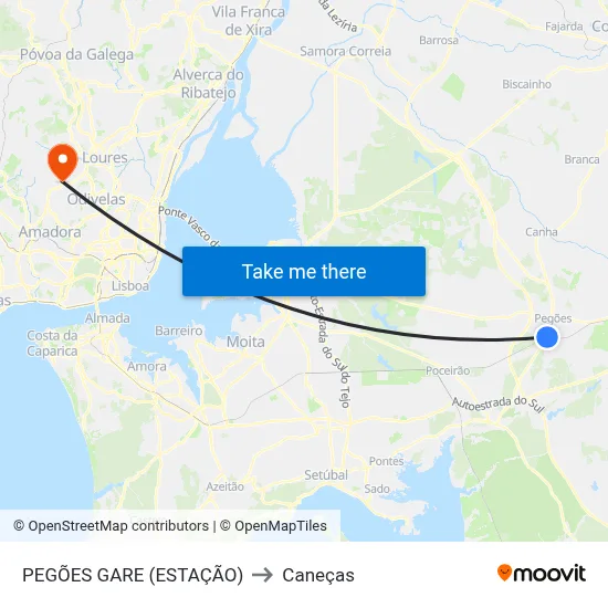 PEGÕES GARE (ESTAÇÃO) to Caneças map