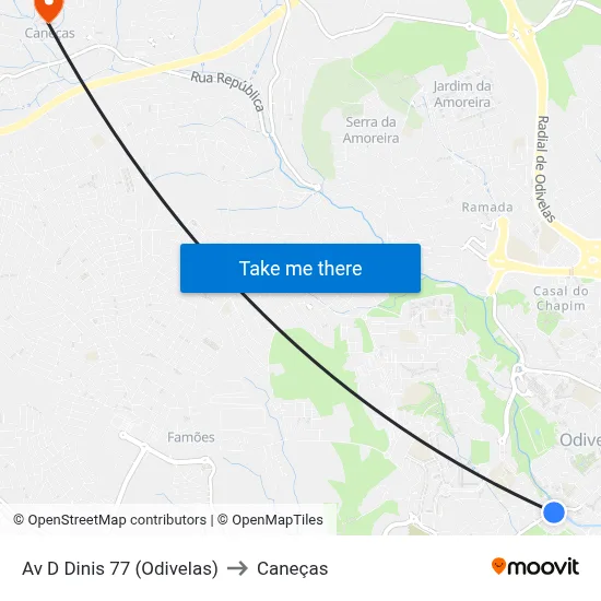 Av D Dinis 77 (Odivelas) to Caneças map