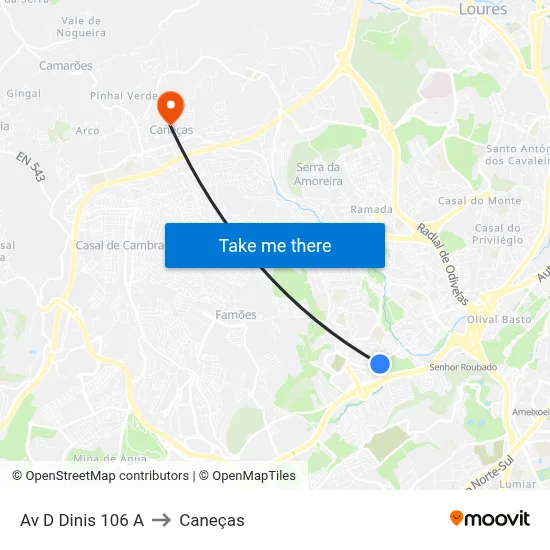 Av D Dinis 106 A to Caneças map