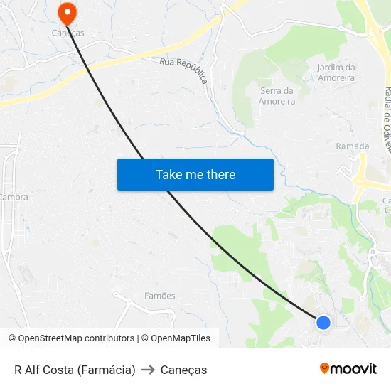 R Alf Costa (Farmácia) to Caneças map
