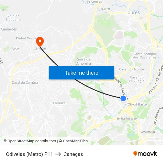 Odivelas (Metro) P11 to Caneças map