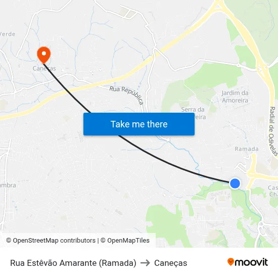 Rua Estêvão Amarante (Ramada) to Caneças map