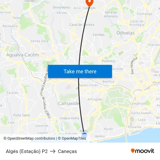 Algés (Estação) P2 to Caneças map