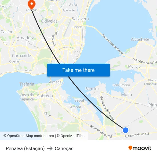 Penalva (Estação) to Caneças map
