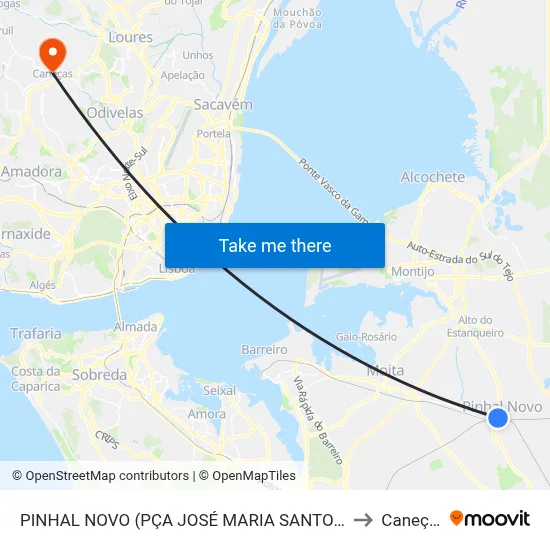 PINHAL NOVO (PÇA JOSÉ MARIA SANTOS 42) to Caneças map