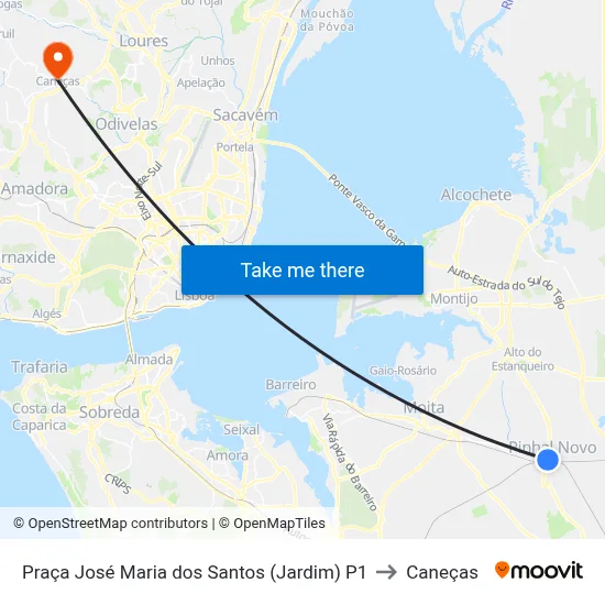 Praça José Maria dos Santos (Jardim) P1 to Caneças map